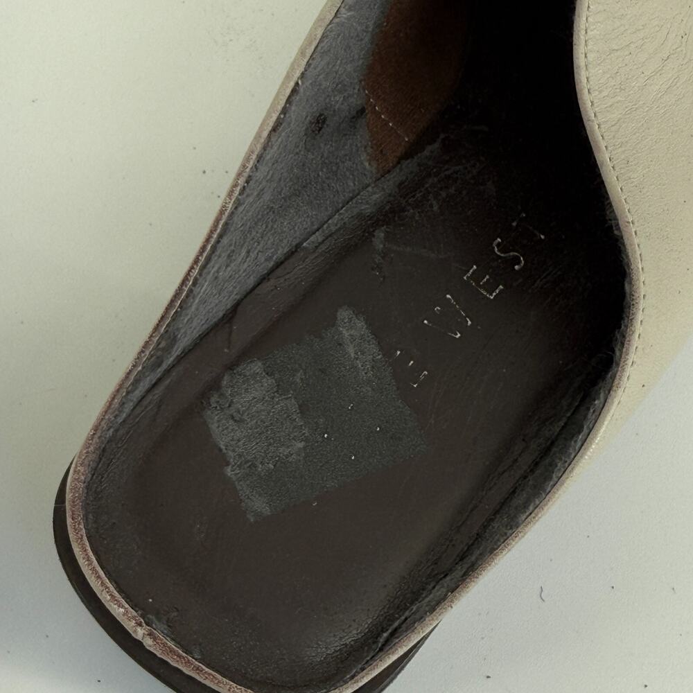 Vtg Nine West Bone White Mules Size 7.5M Block Heel Slip On Minimal 90s Square - Picture 10 of 11